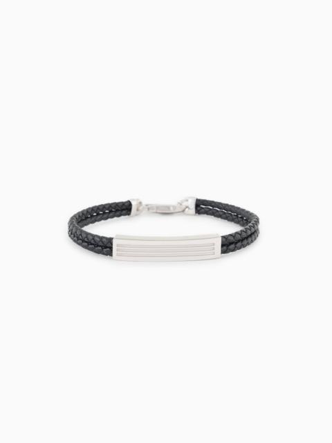 GIORGIO ARMANI Woven leather bracelet with sterling silver detailing