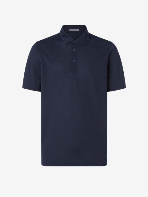 CORNELIANI Navy blue buttonless luxury jersey polo shirt