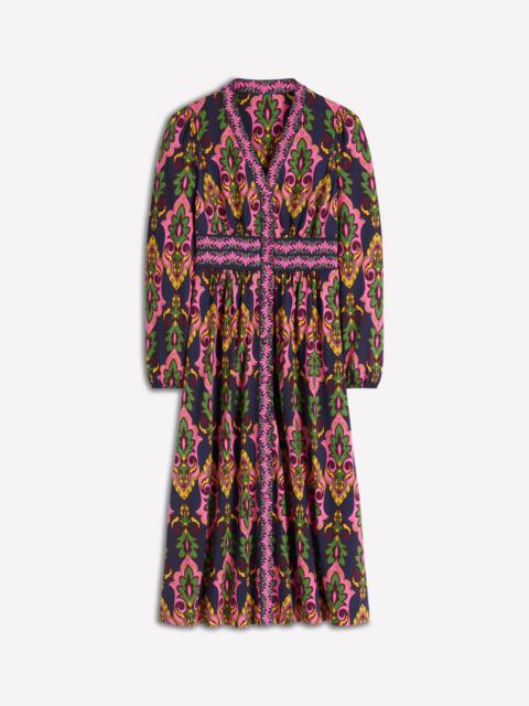 BODEN Natalia Long Sleeve Tea Dress-French Navy, Ornate Charm