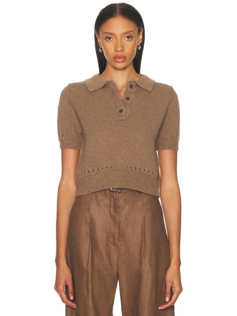 MATTHEW BRUCH Eyelet Trim Knit Polo Top
