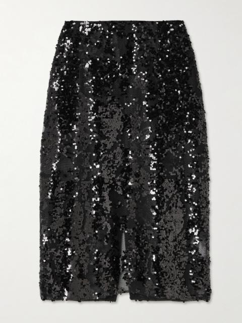 Victoria Beckham Sequined Tulle Midi Skirt