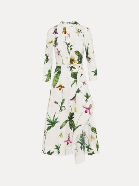 Oscar de la Renta ORCHID COTTON POPLIN 3/4 SLEEVE DRESS