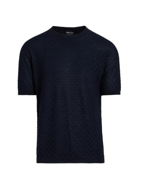GIORGIO ARMANI Men's Textured Knit Cashmere-Silk Crewneck Sweater - Night Blue