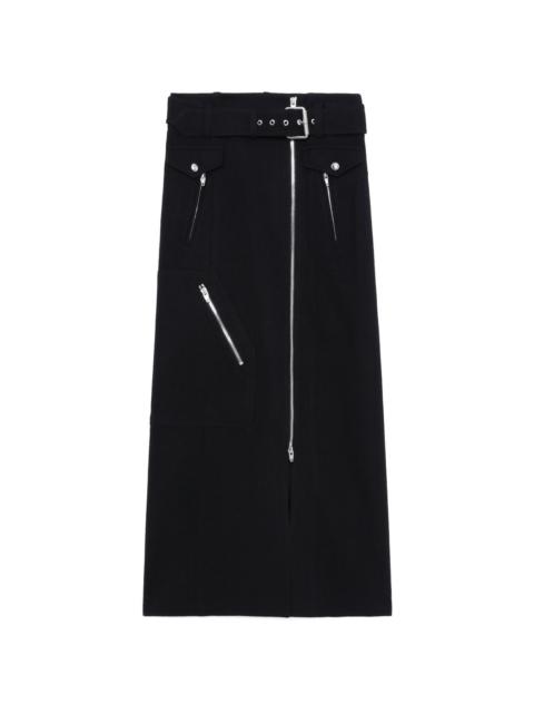 high-waisted zipped midi skirt
