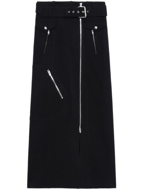 high-waisted zipped midi skirt