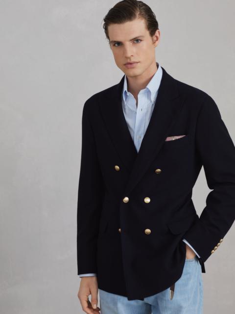 Brunello Cucinelli Comfort wool diagonal one-and-a-half breasted deconstructed blazer with metal buttons