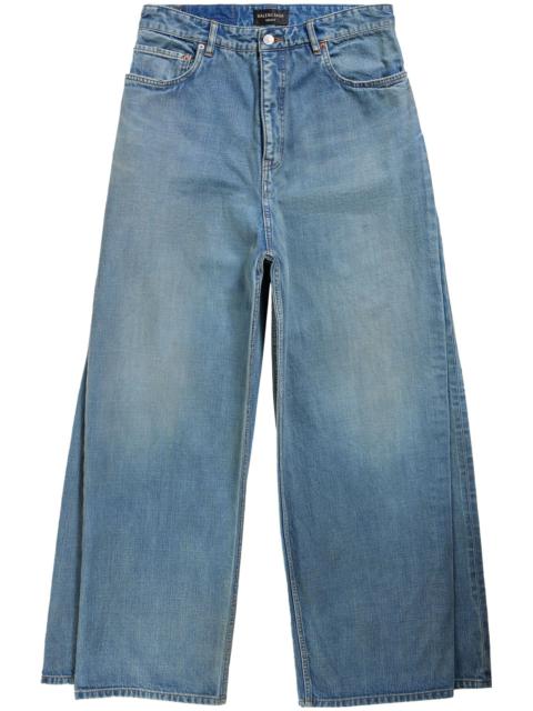 Blue Double Front Wide-Leg Jeans