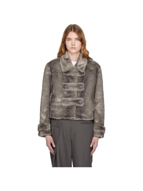 OPEN YY Gray Faux Fur Tab Toggle Jacket