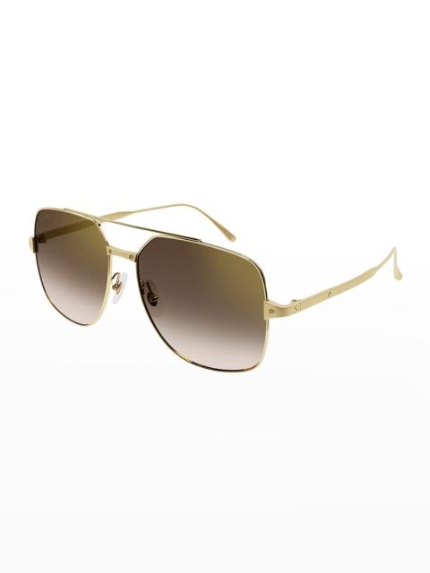 Cartier Rectangle Metal Aviator Sunglasses