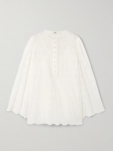 Chloé Scalloped Broderie Anglaise Cotton-blend Mini Dress