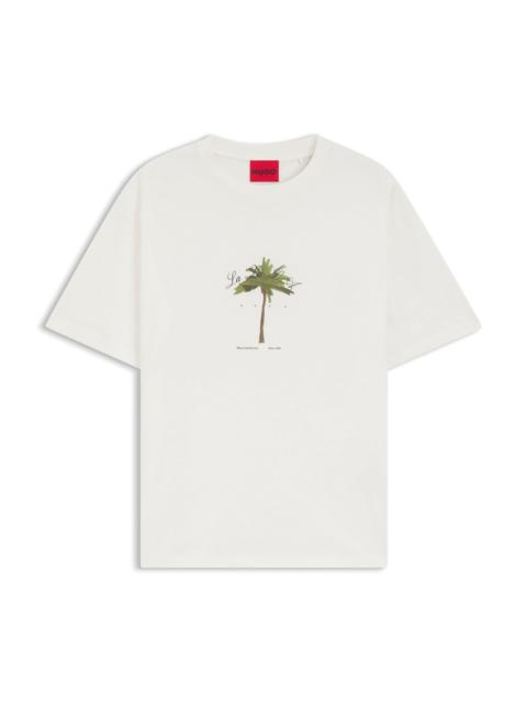 HUGO COTTON-JERSEY T-SHIRT WITH PALM-TREE PRINT