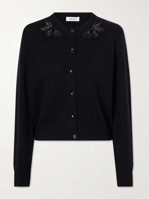 Erdem Embellished Merino Wool Cardigan