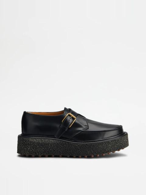 Tod's PLATFORM MONKSTRAP IN LEATHER - BLACK