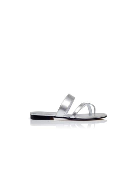 Manolo Blahnik Silver Nappa Leather Flat Sandals