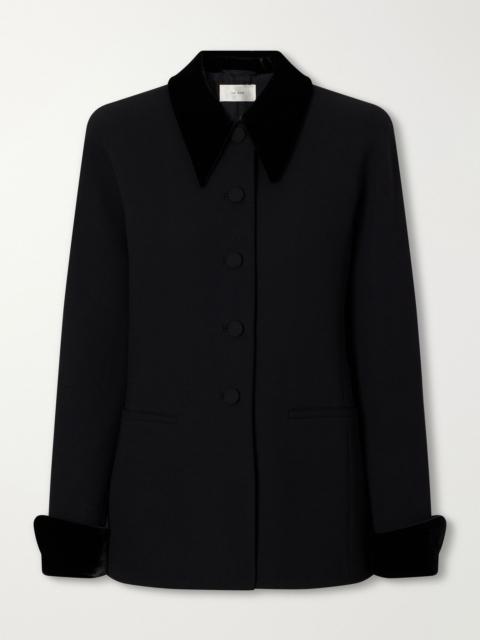 The Row Jeko velvet-trimmed wool barathea jacket Black