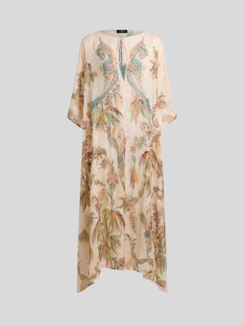 Etro CREPON KAFTAN WITH EMBROIDERY AND PAISLEY FOLIAGE MOTIF