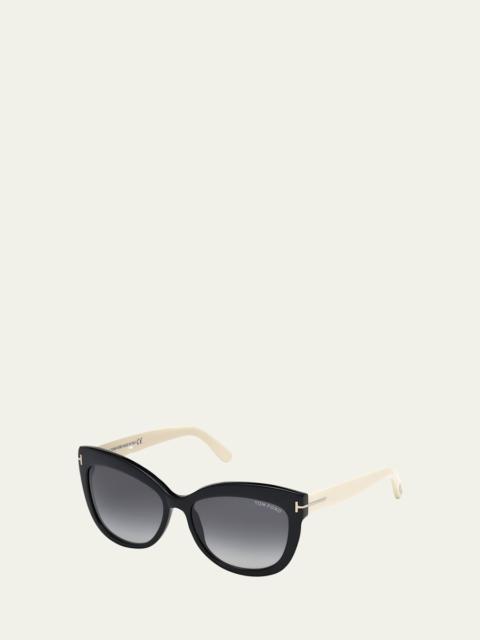 TOM FORD Alistair Two-Tone Squared Cat-Eye Sunglasses, Black/Cream