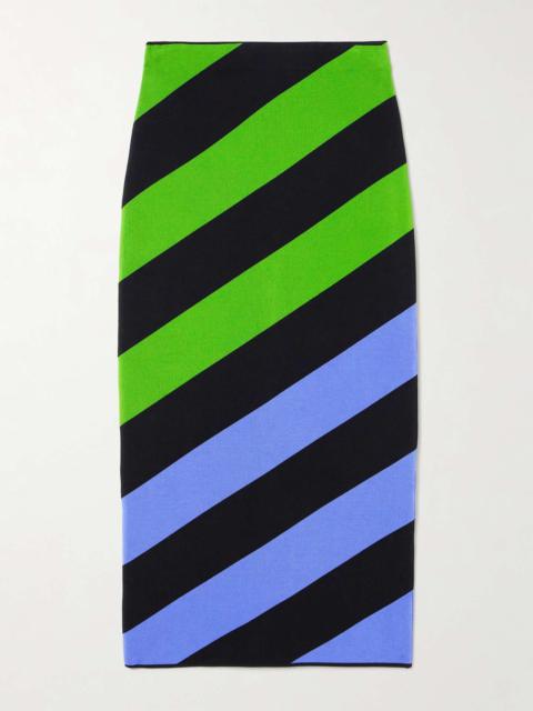 CAROLINA HERRERA Striped stretch-knit midi skirt Multi