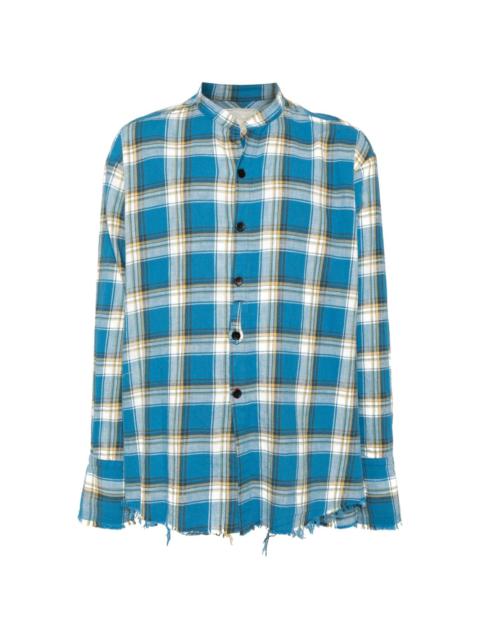 raw-cut hem plaid cotton shirt