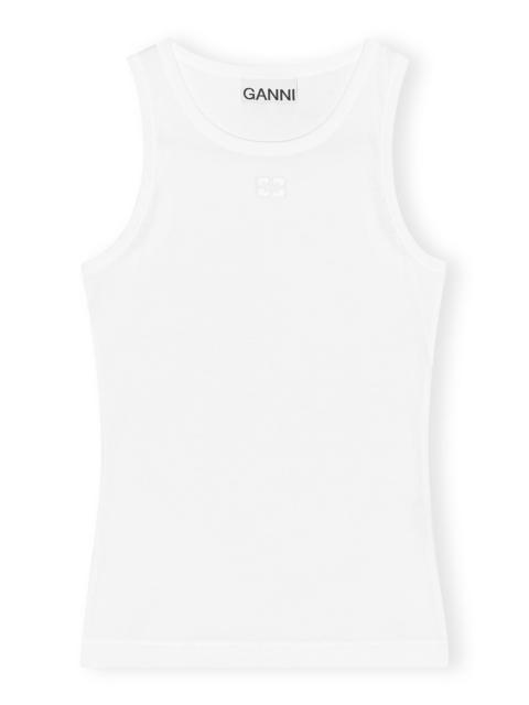 GANNI WHITE SOFT COTTON RIB TANK TOP