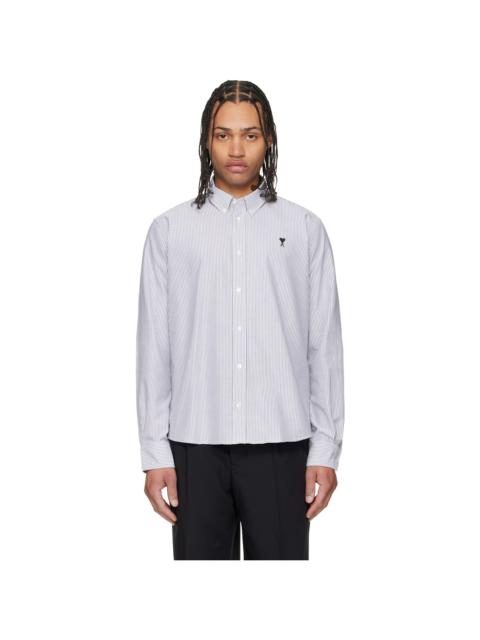 AMI Paris Gray Cotton Ami de Coeur Oxford Shirt