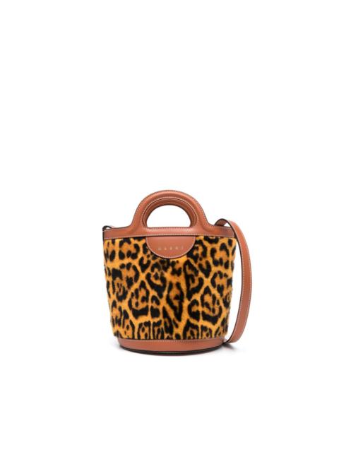Leopard-print leather bucket bag