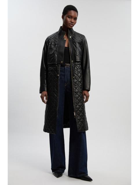 KAREN MILLEN Longline Quilted Leather Biker Jacket