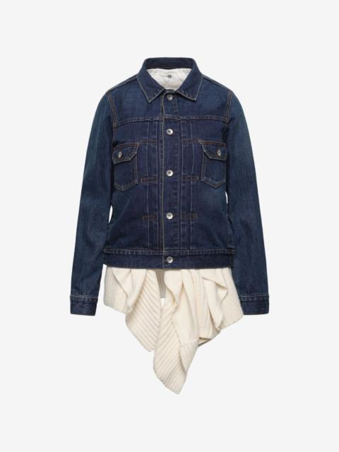 sacai ribbed-knit panel denim jacket