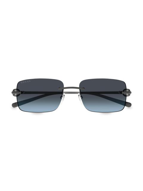 GUCCI Men's Horsebit Top Bar 55MM Square Sunglasses - Ruthenium Grey