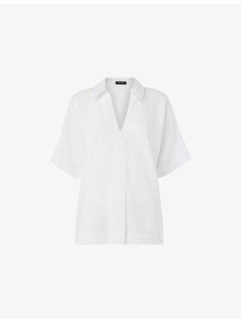 WHISTLES Sasha V-Neck Relaxed-Fit Woven Shirt