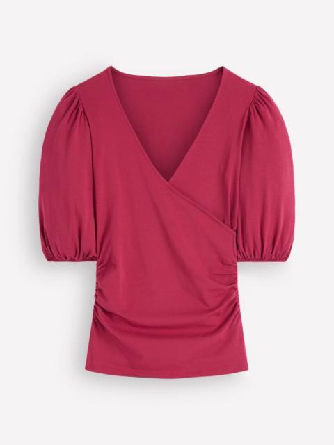 BODEN Tia Ruched Wrap Top-Ruby Red