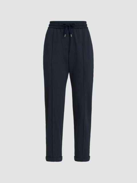 Brunello Cucinelli Women's Stretch Cotton Lightweight French Terry Track Trousers - Blue
