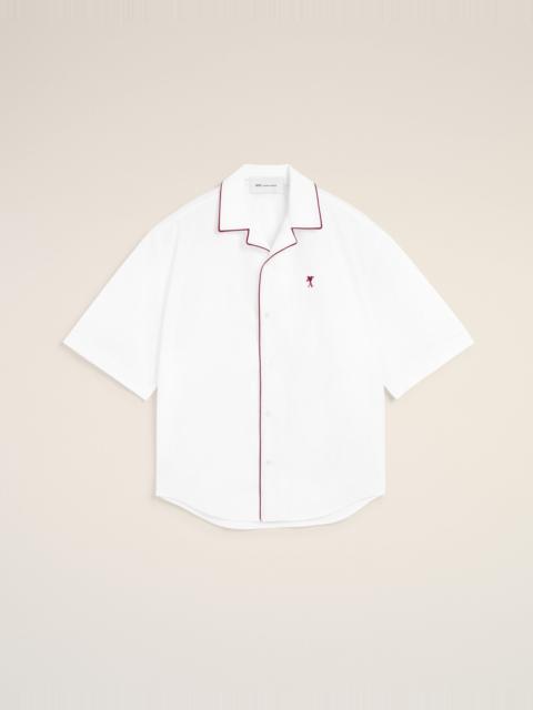 AMI Paris WHITE COTTON SHORT-SLEEVE SHIRT WITH AMI DE COEUR ARROW