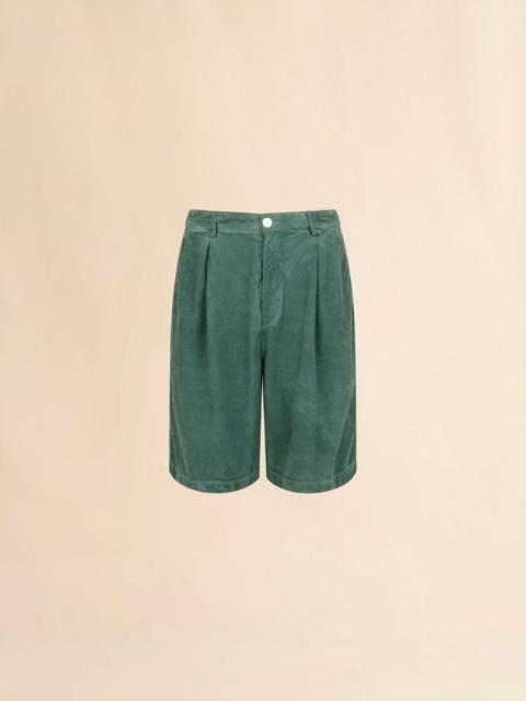 GREEN SUEDE SHORTS WITH PLEATS
