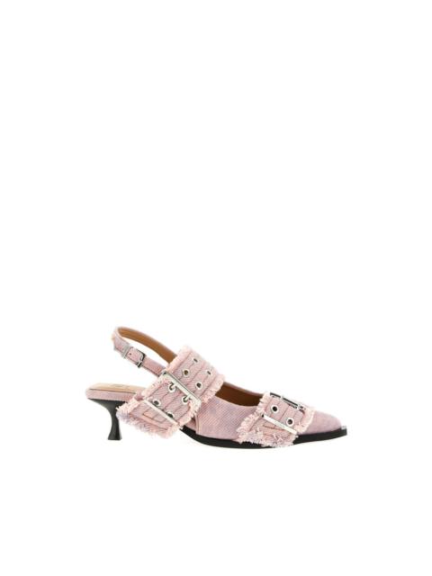 GANNI 50mm buckle fringed pumps