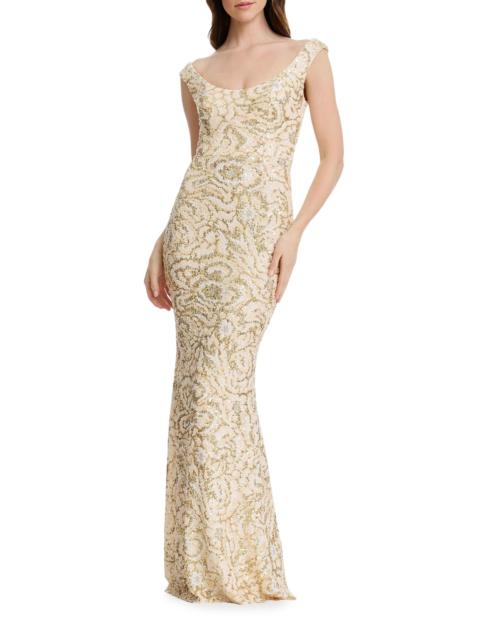 Dress The Population Women's Josie Sequin Mermaid Gown - Cream Multi