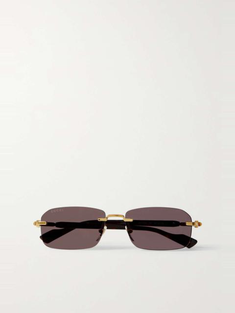 GUCCI Rectangular-frame gold-tone and tortoiseshell acetate sunglasses