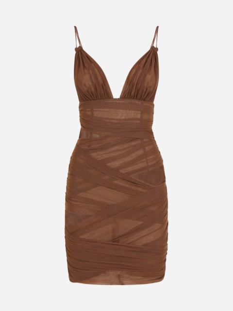 Dolce & Gabbana Short tulle dress with wrapover draping