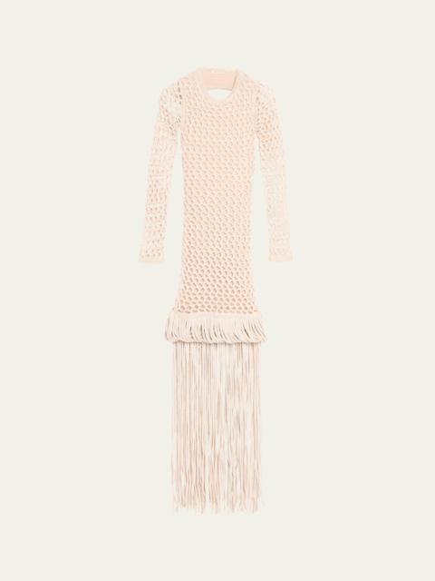 Medusa Backless Fringe Knit Maxi Dress