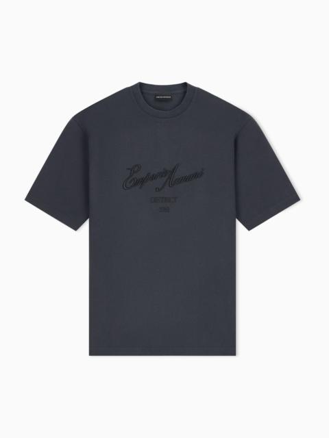 EMPORIO ARMANI PIQUÉ JERSEY T-SHIRT WITH EMBROIDERED RAISED LOGO