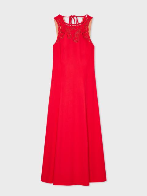 Women's Red Sleeveless Dress with Cutout Neckline