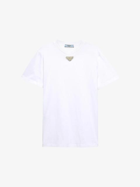 Prada Embroidered-triangle short-sleeve cotton-jersey T-shirt