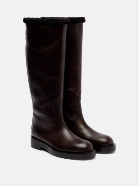 PARIS TEXAS Shearling-trimmed leather knee-high boots