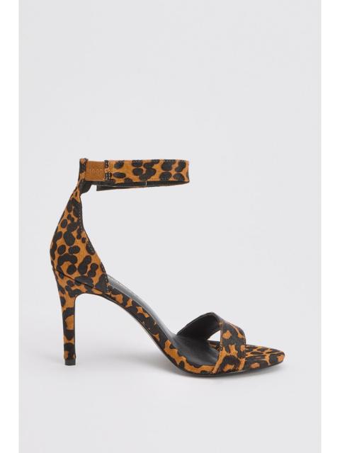 KAREN MILLEN Leather Leopard Print Turn Lock Detail Heeled Sandal
