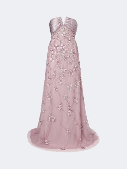 GEORGES HOBEIKA Embellished sheer tulle bustier gown