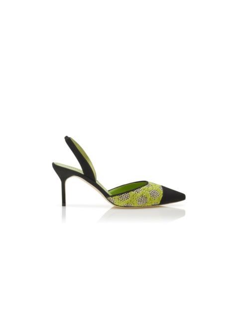 Manolo Blahnik Multicoloured Chenille and Raffia Slingback Pumps