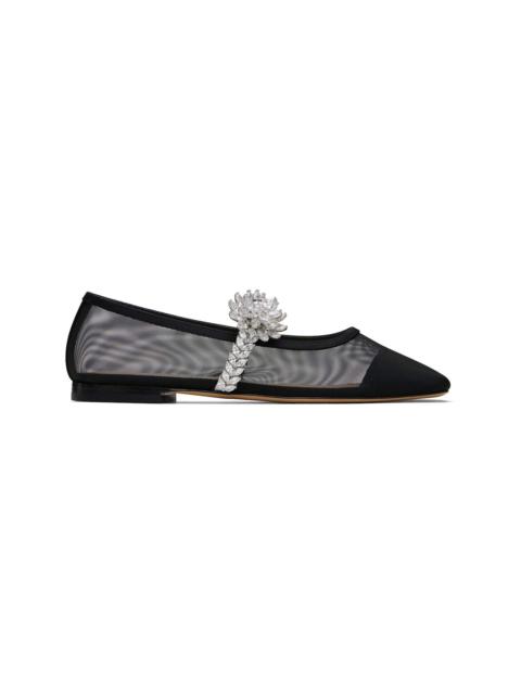 MACH & MACH Black Lotus Flower Mesh Ballerina Flats