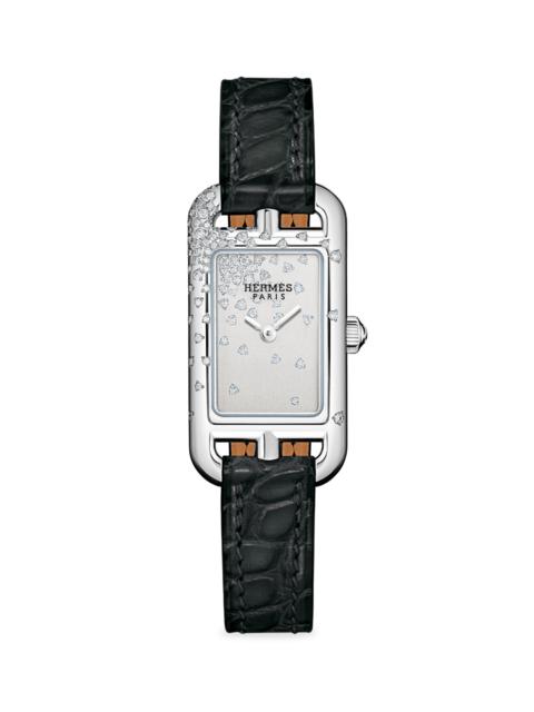 Hermès Nantucket 스테인리스, 다이아몬드 & Alligator 가죽 스트랩 시계