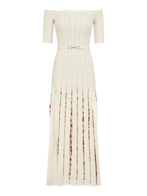 GABRIELA HEARST Kurt Knit Pleated Maxi Dress in White Multi Merino Wool