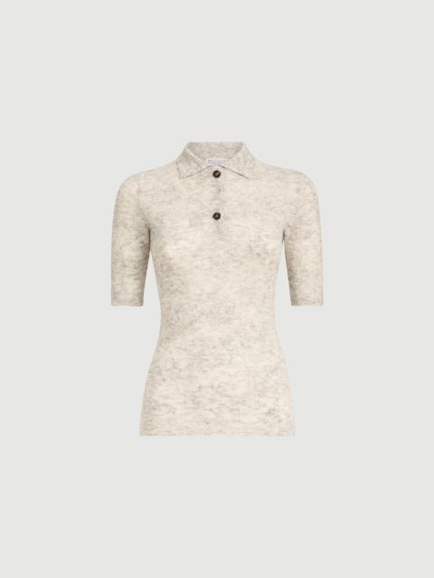 Brunello Cucinelli Silk, alpaca and wool flower lace knit polo